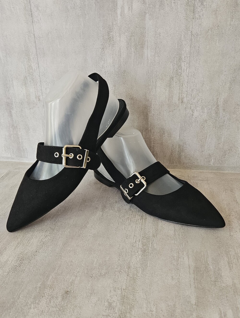 ​NWT ASOS DESIGN Black Pointed Toe Slingback Buckle Flat Shoes - Size US 9 - Picture 2 of 13